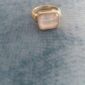 Gold Tone Band Ring with Rose Quartz